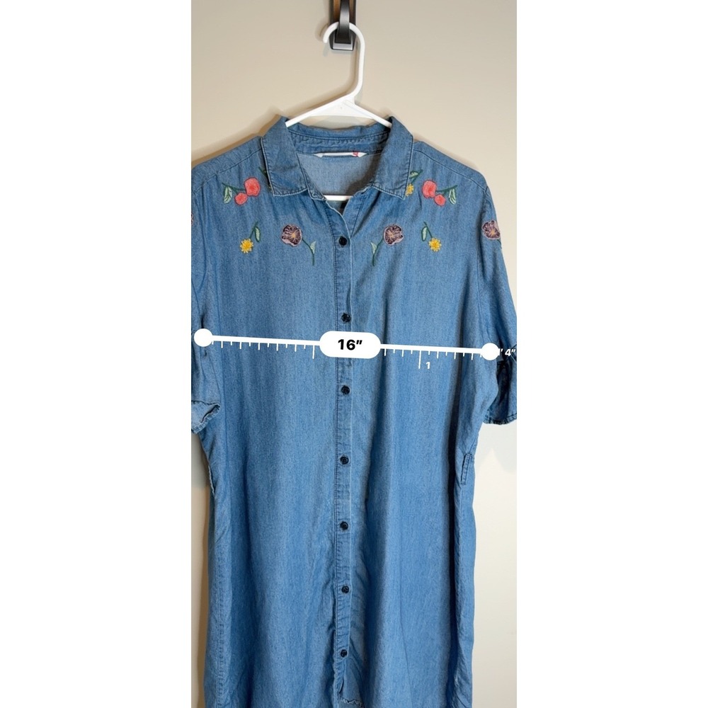 Given Kale Embroidered Floral Chambray Floral Shirt Dress‎ Button Front Boho - Picture 3 of 8
